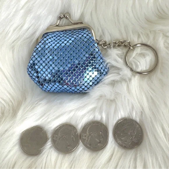 💖 Whiting & Davis Signature Mesh Blue Keychain Coin Purse, Small - Picture 4 of 11